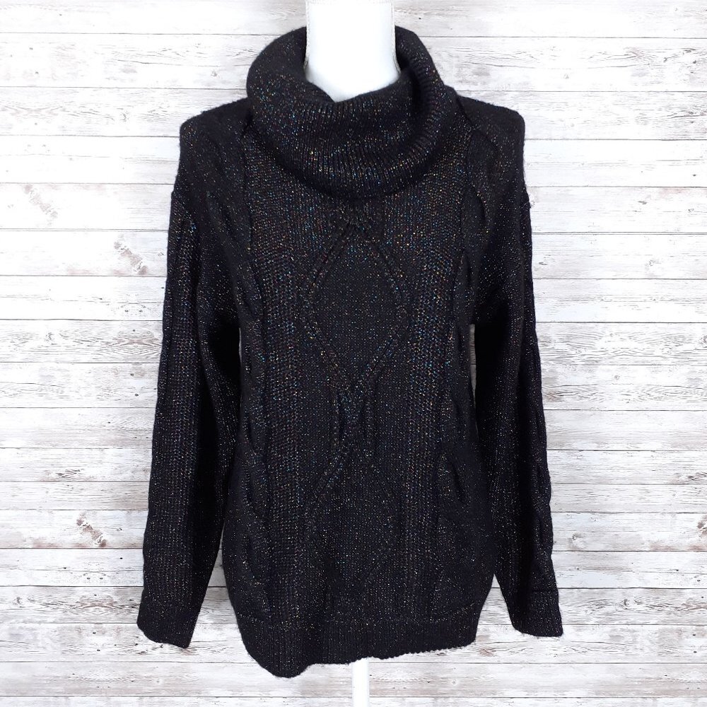 Charter Club Cowl Neck Sweater PM Black Sparkle Long Sleeve 6